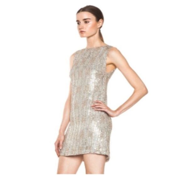 Sz 6 Alice+Olivia Glam A Line Dress Size 6 Champage Silver Sparkle A Line Dress - Picture 15 of 16